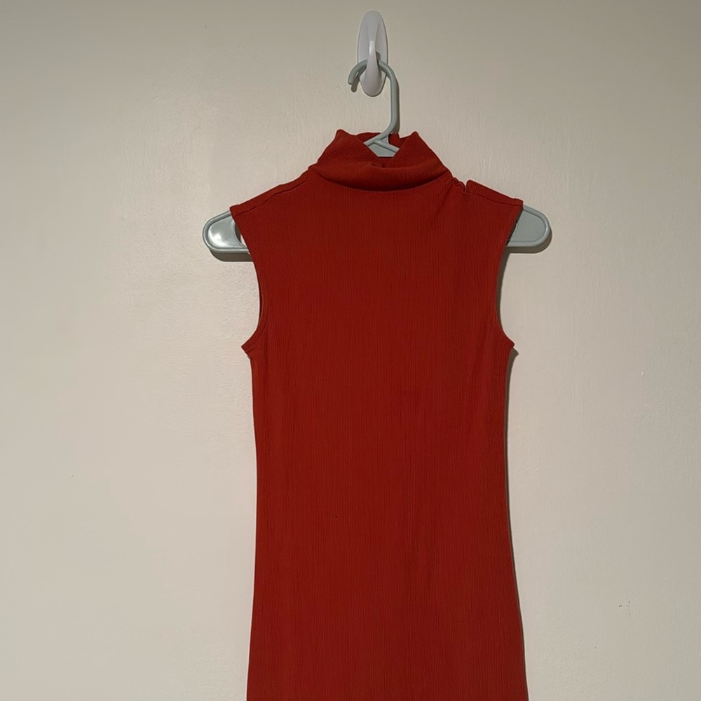 Red Turtleneck Sleeveless Maxi Dress